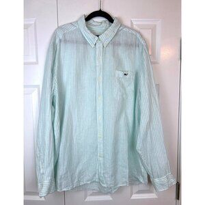 Vineyard Vines Shirt Men's 2XL Green White Striped Button Down Long Sleeve
